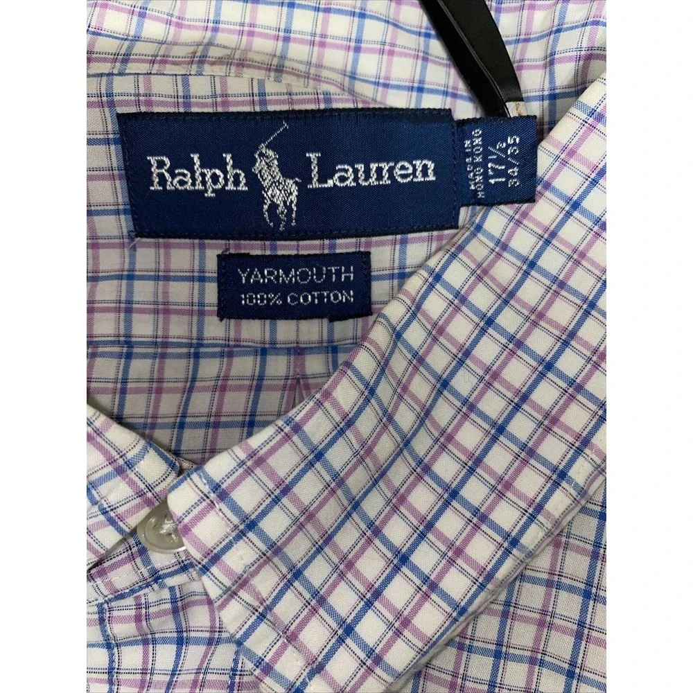 Polo Ralph Lauren Yarmouth Shirt 17 1/2 34/35 Long Sleeve Check Picnic Pink Blue